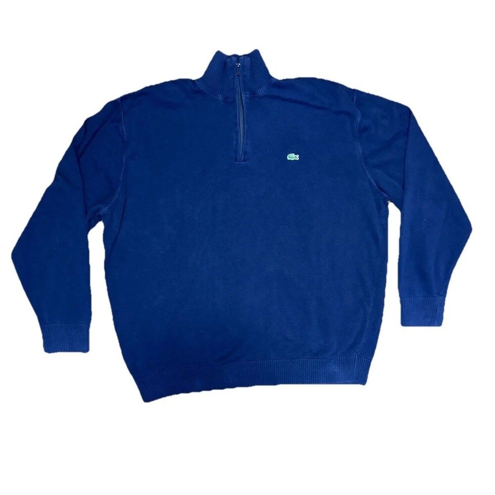 Lacoste Sweater Mens Blue Navy Quarter Zip Pullover Long Sleeve Sweatshirt 8 Lg